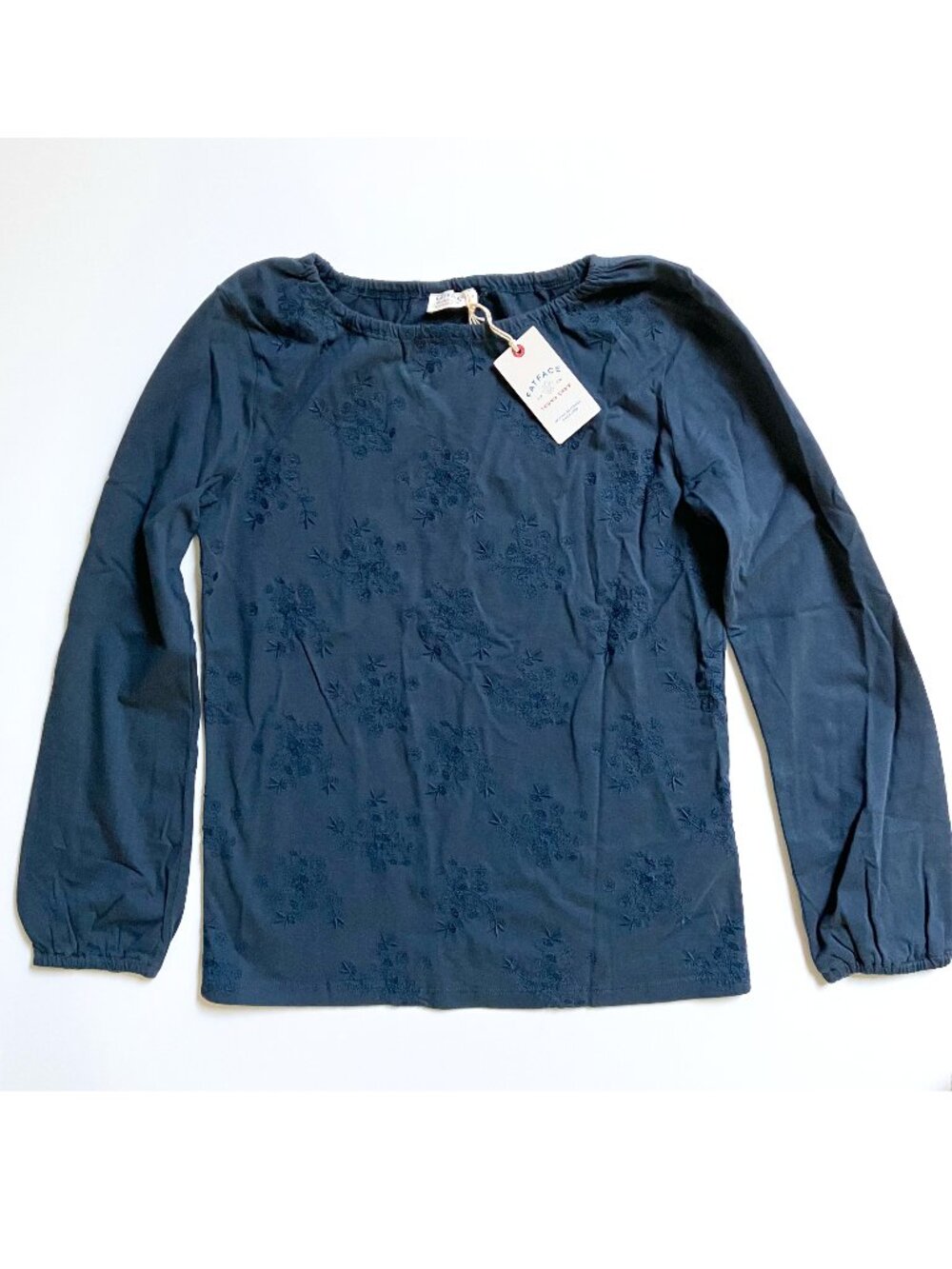 NWT FatFace Girls' Navy Embroidered T Shirt 12-13 Floral Cotton Blouse British